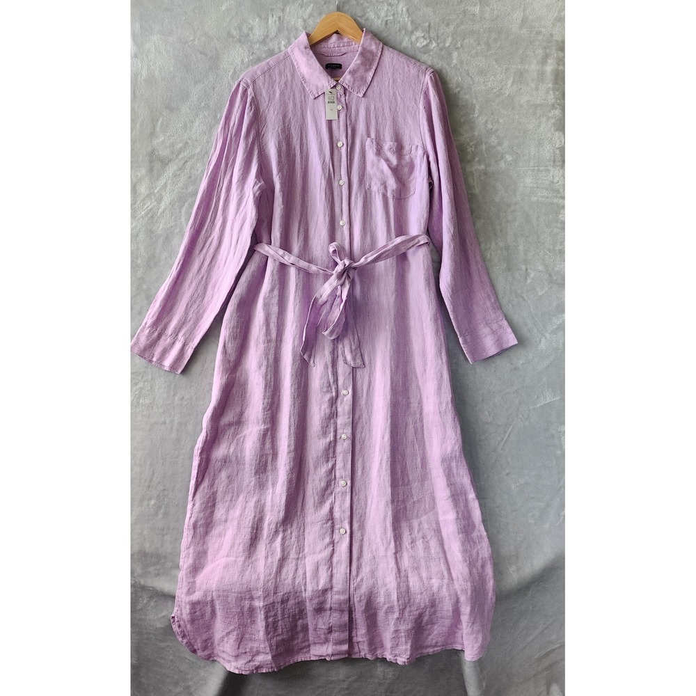 Talbots Linen Dress Womens Size XL Lavender Purple Button Front Shirt 100% NWT